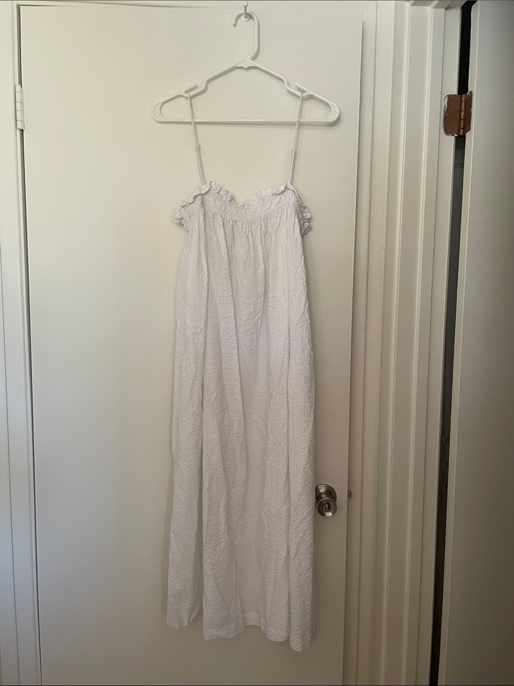 White Smocked Spaghetti Strap Maxi Dress